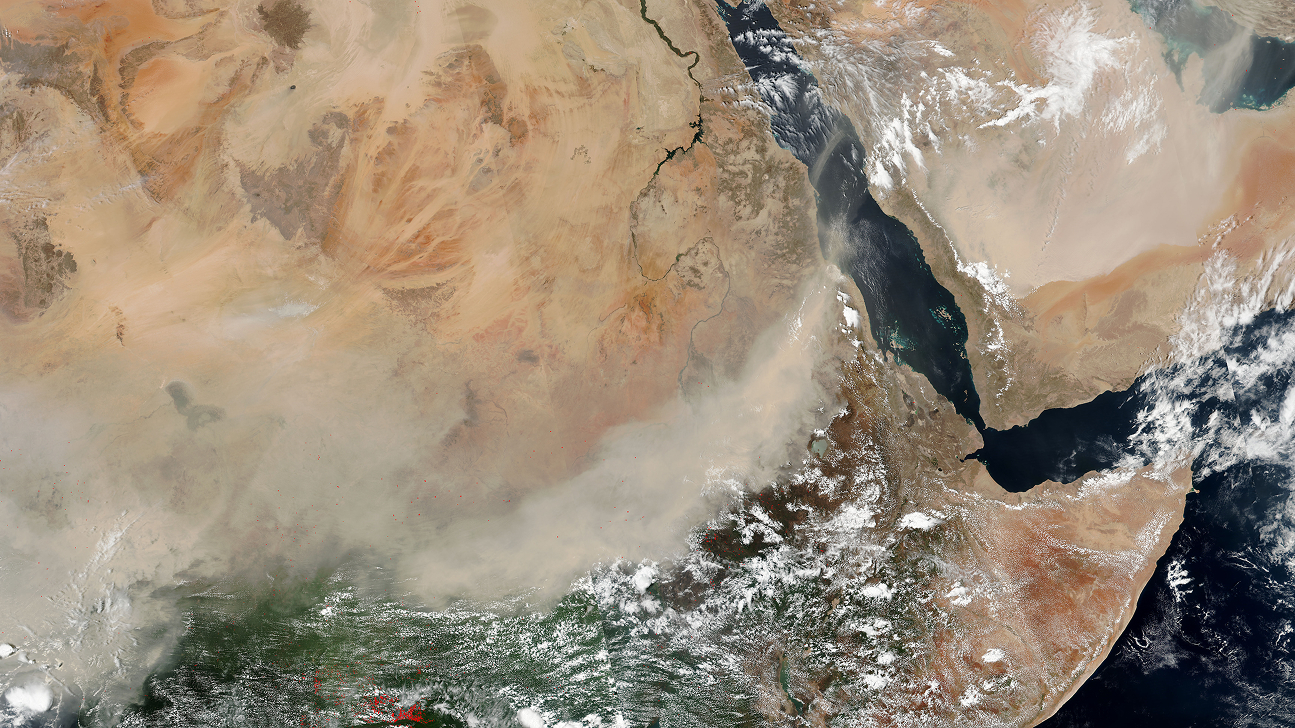 Image: NASA, Dust storms across central Africa and the Arabian Peninsula.